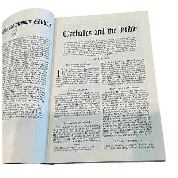 Holy Bible Catholic Action Addition Goodwill Brown Gold MCM 1953 50s Illustrated - Picture 12 of 16